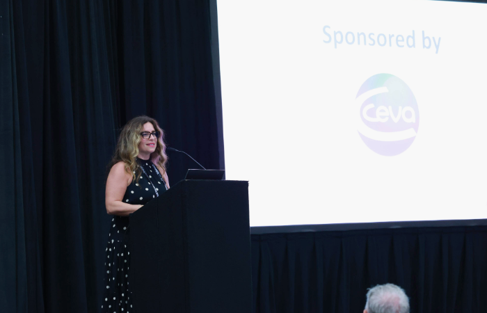 Speaker introducing a session in the Wellbeing Zone