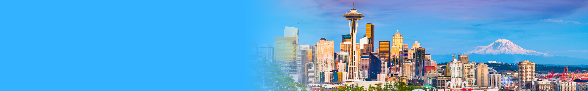 Seattle skyline with space needle and mountain